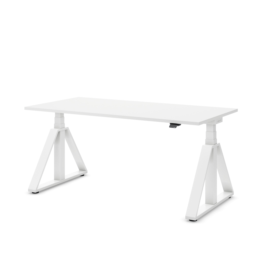 Höhenverstellbarer Schreibtisch Masterlift® Flex Loop-Edition, Stahl Trapez, Weiss Dekor/Weiss 140x80