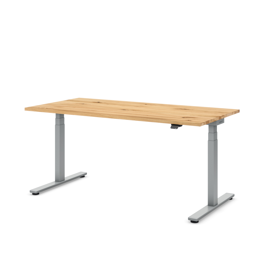 Höhenverstellbarer Schreibtisch Masterlift® Flex Light, Eiche Massivholz/Silber 160x80