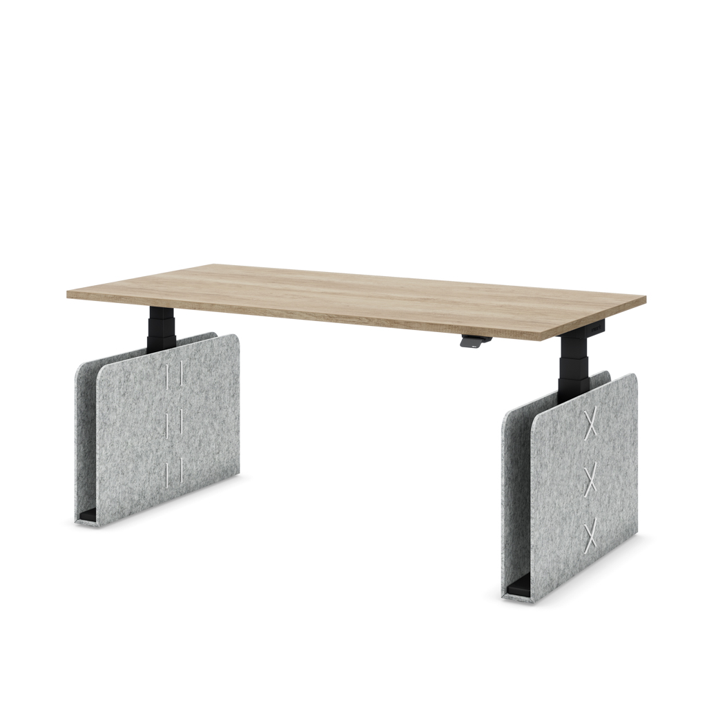 Höhenverstellbarer Schreibtisch Masterlift® Flex Akustix®-Edition, Rechteck Hellgrau, Eiche Dekor/Schwarz 180x80