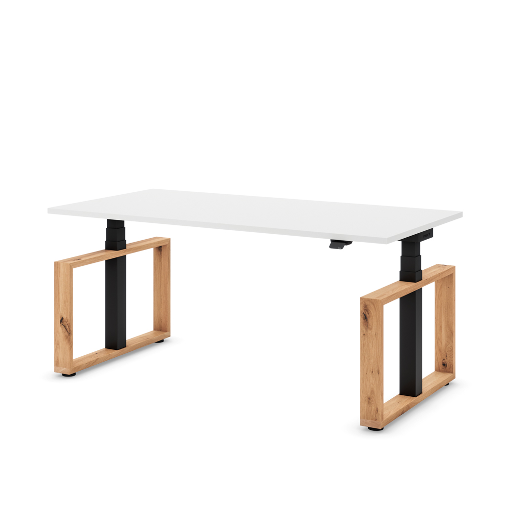 Höhenverstellbarer Schreibtisch Masterlift® Flex Loop-Edition, Holz Rechteck, Weiss Dekor/Schwarz 200x80