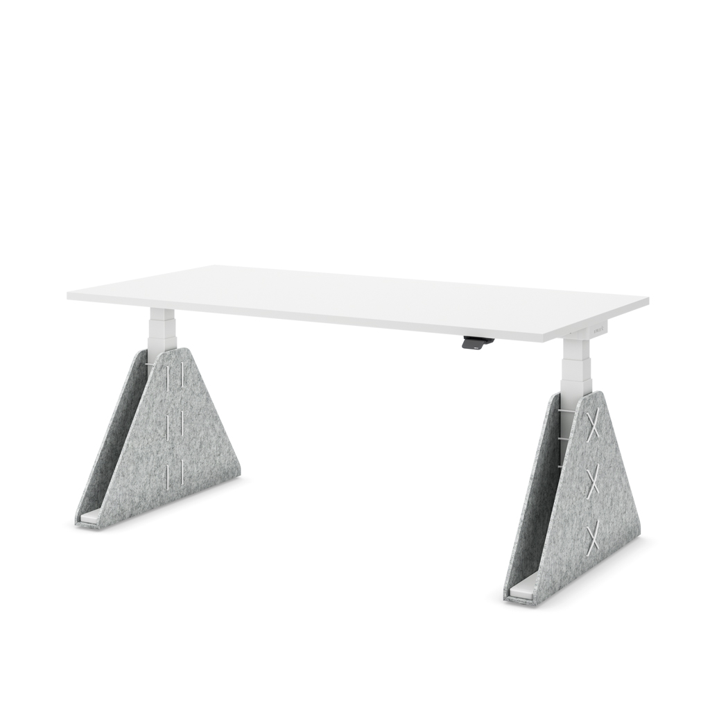 Höhenverstellbarer Schreibtisch Masterlift® Flex Akustix®-Edition, Trapez Hellgrau, Weiss Dekor/Weiss 200x80