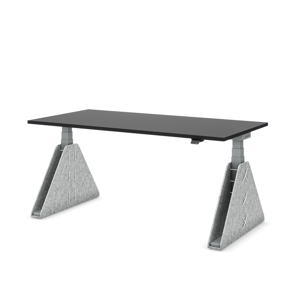 Höhenverstellbarer Schreibtisch Masterlift® Flex Akustix®-Edition, Trapez Hellgrau, Schwarz Dekor/Silber 120x80