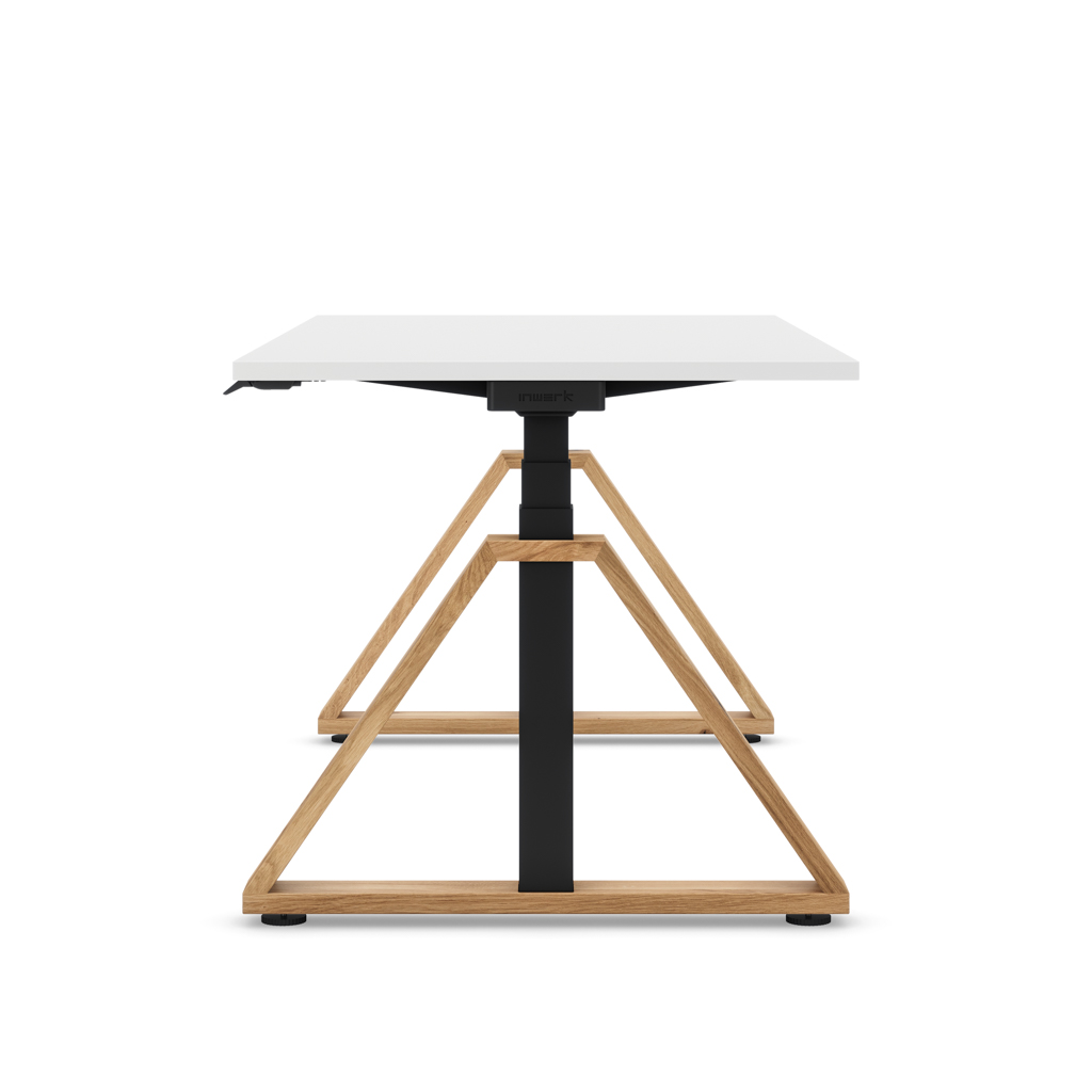 Höhenverstellbarer Schreibtisch Masterlift® Flex Loop-Edition, Holz Trapez, Weiss Dekor/Schwarz 140x80
