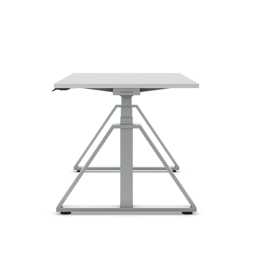Höhenverstellbarer Schreibtisch Masterlift® Flex Loop-Edition, Stahl Trapez, Lichtgrau Dekor/Silber 160x80