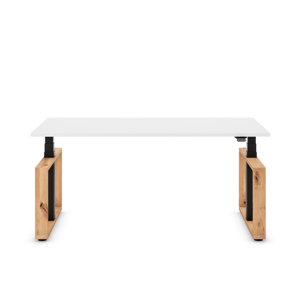 Höhenverstellbarer Schreibtisch Masterlift® Flex Loop-Edition, Holz Rechteck, Weiss Dekor/Schwarz 200x80