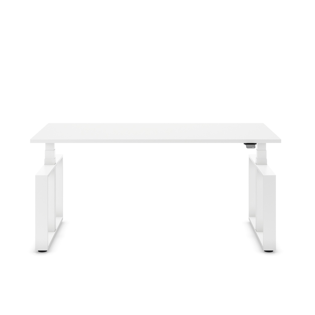 Höhenverstellbarer Schreibtisch Masterlift® Flex Loop-Edition, Stahl Rechteck, Weiss Dekor/Weiss 140x80